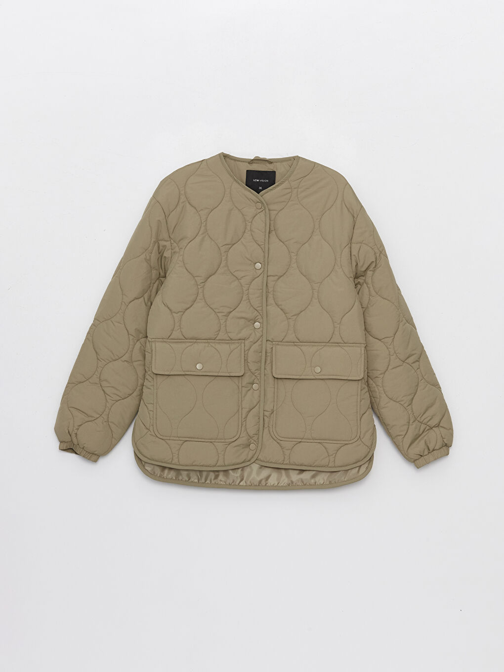 Crew Neck Self Patterned Long Sleeve Women's Down Jacket -S44292Z8-RSX