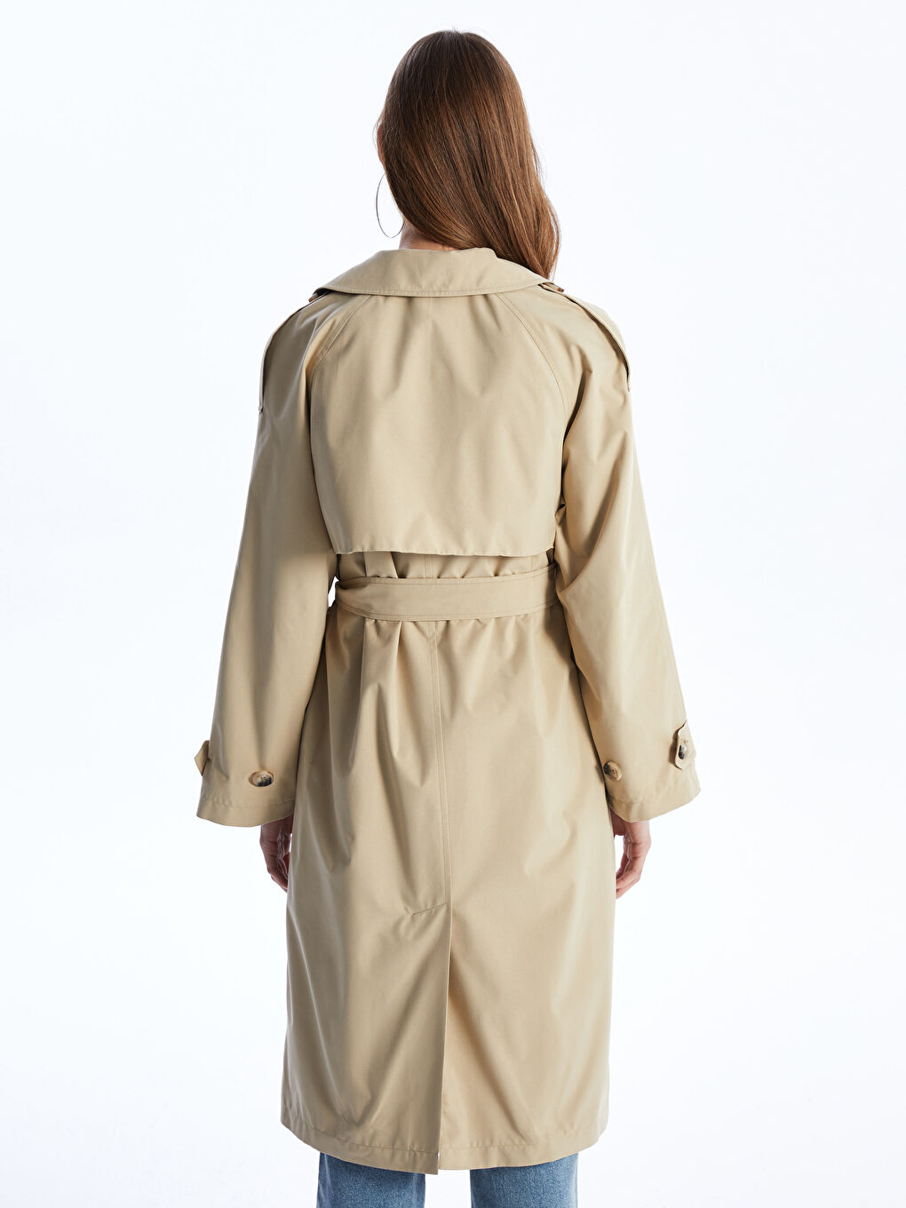 Kahverengi Ceket Yaka Kadın Trençkot-4