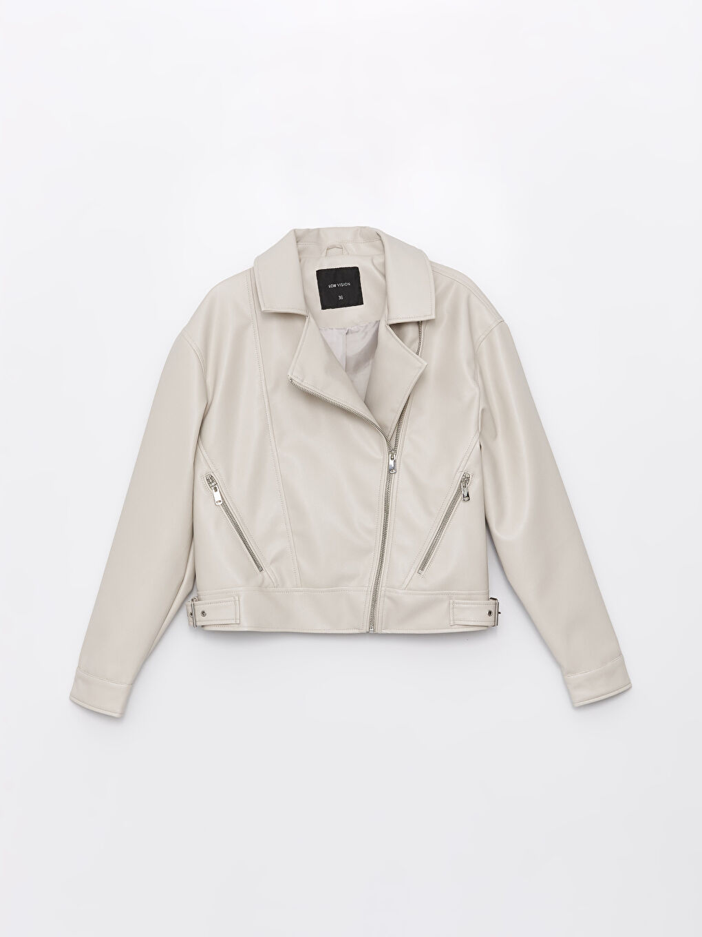 Women's Biker Collar Plain Leather Look Coat -S44297Z8-VJP