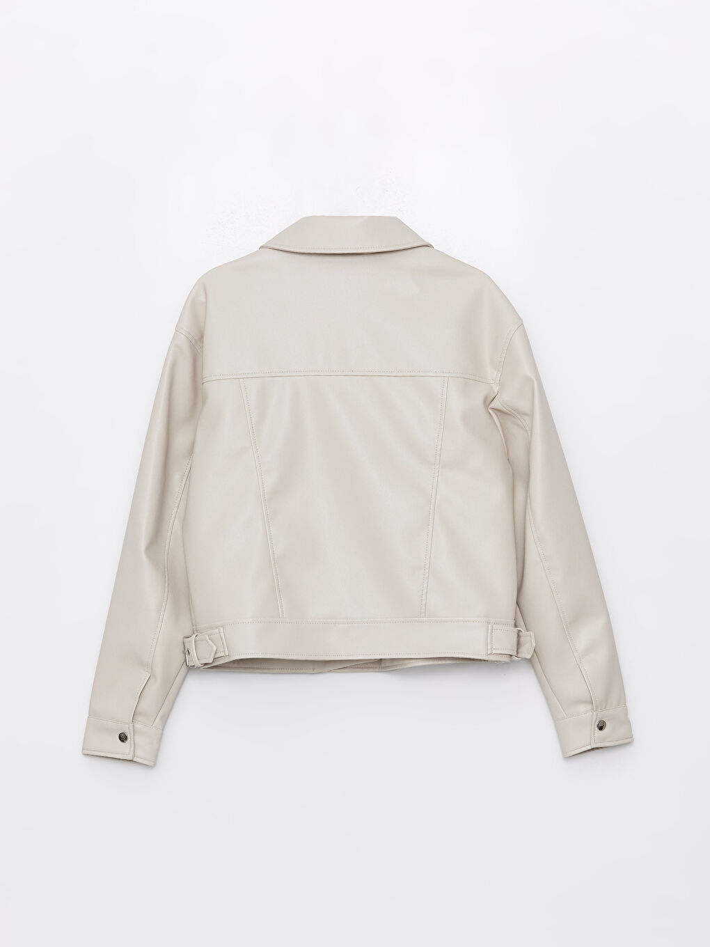 Women's Biker Collar Plain Leather Look Coat -S44297Z8-VJP