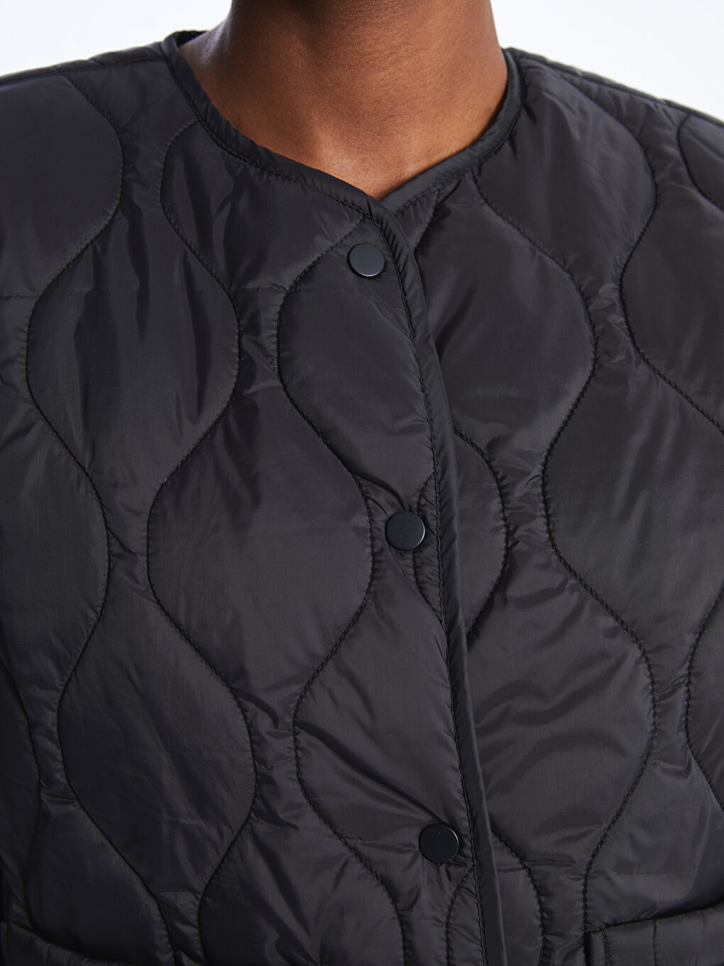 Crew Neck Self-Patterned Women's Puffer Vest -S44298Z8-CVL