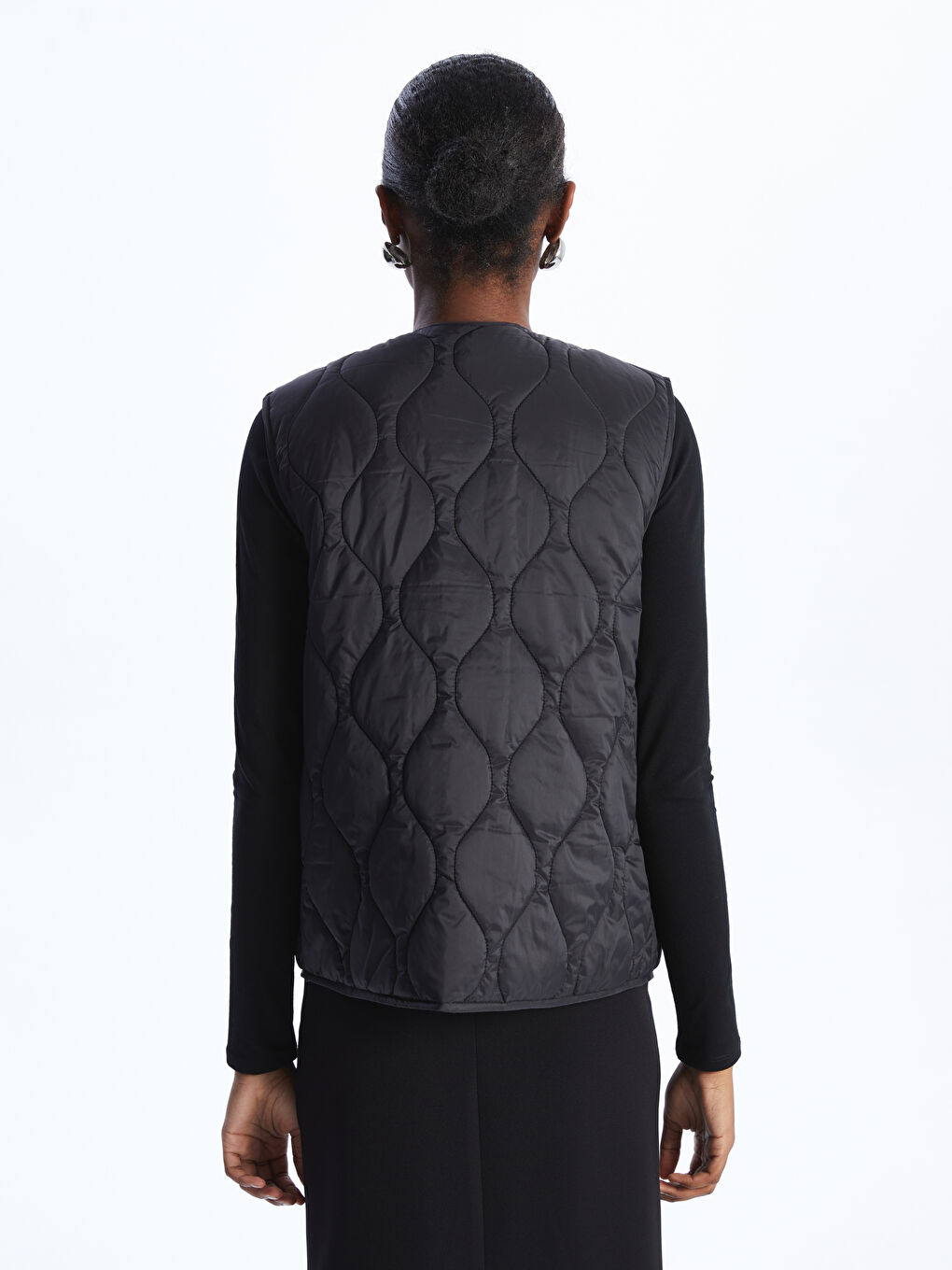 Crew Neck Self-Patterned Women's Puffer Vest -S44298Z8-CVL