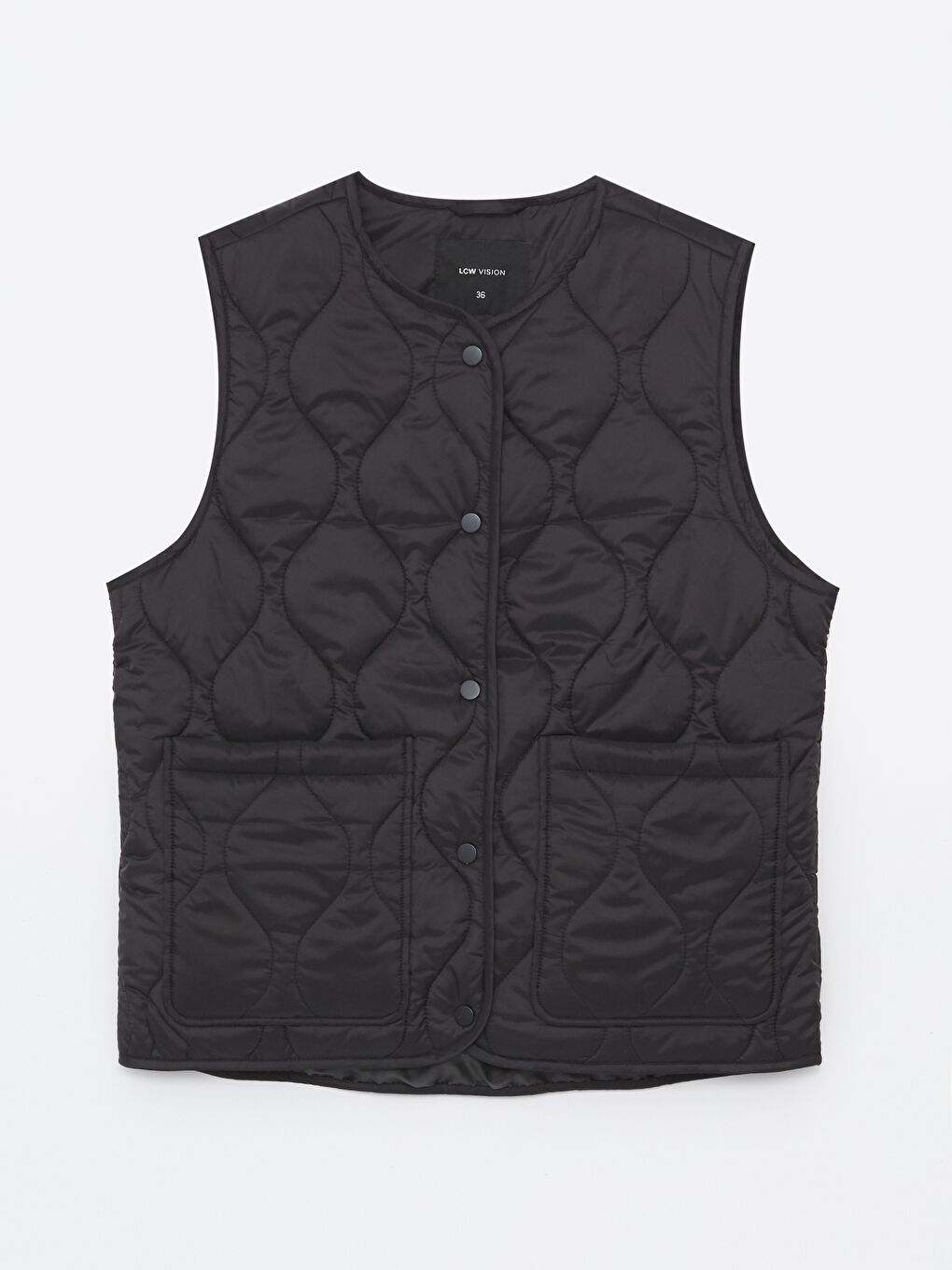 Crew Neck Self-Patterned Women's Puffer Vest -S44298Z8-CVL
