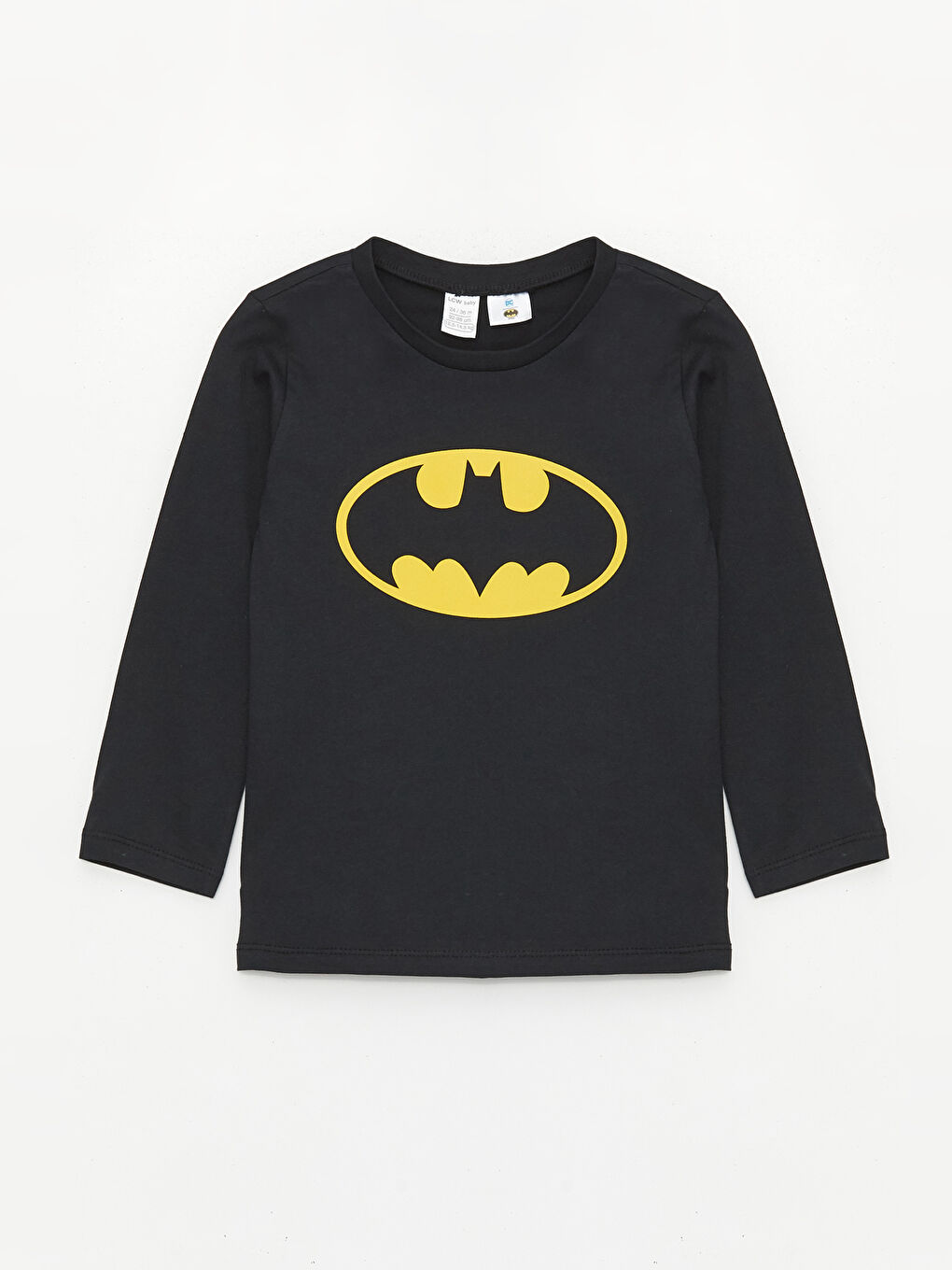 Siyah Bisiklet Yaka Uzun Kollu Batman Baskılı Erkek Bebek Tişört