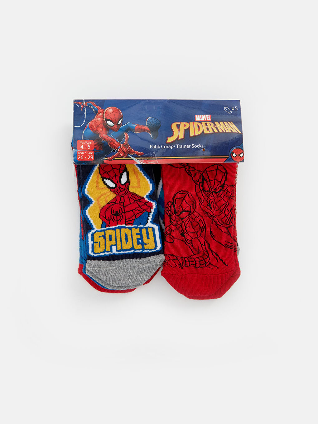 Karışık Spider-Man Desenli Erkek Çocuk Patik Çorap 5'li-2