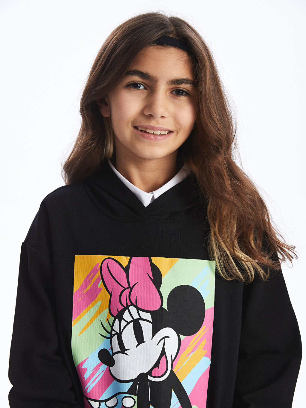 LCW Kids Siyah Minnie Mouse Baskılı Uzun Kollu Kız Çocuk Hoodie - 1