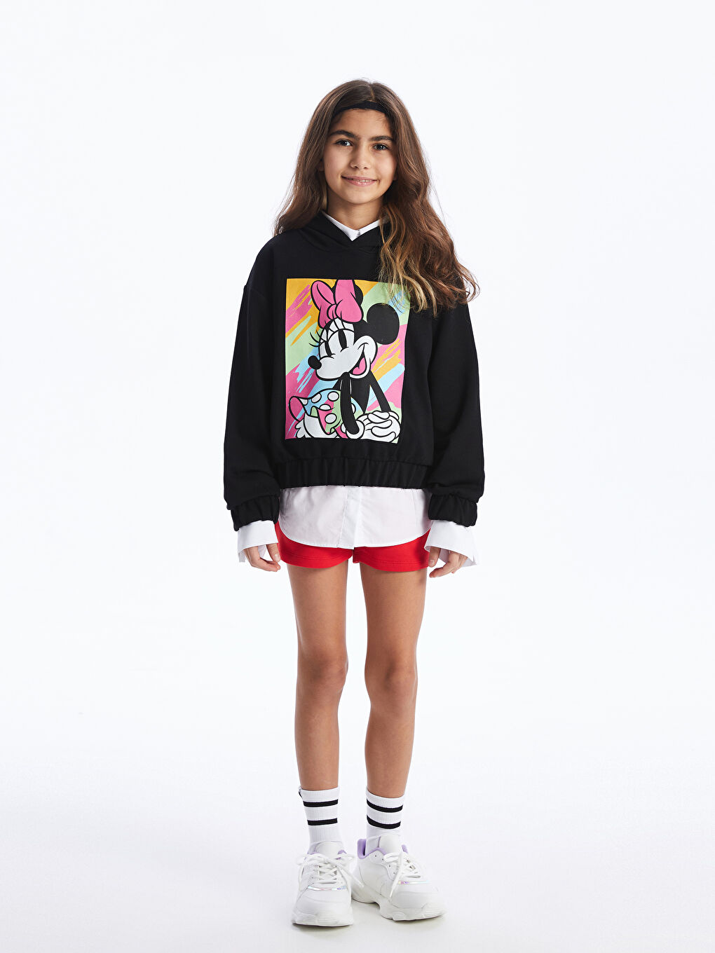 LCW Kids Siyah Minnie Mouse Baskılı Uzun Kollu Kız Çocuk Hoodie - 2