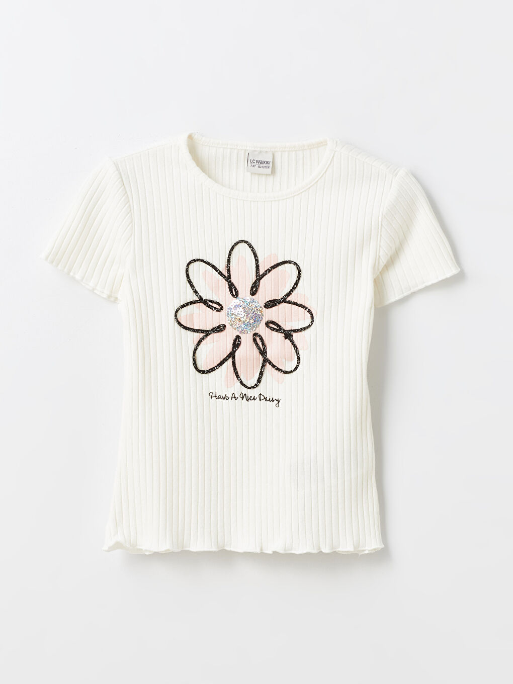 LCW Kids Crew Neck Printed Short Sleeve Girls' T-Shirt -S44603Z4-FEL