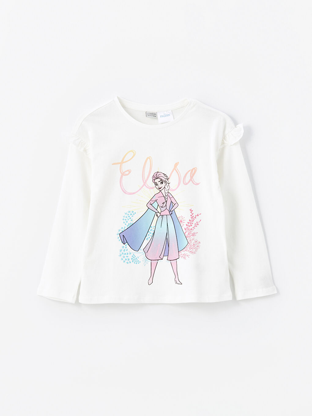 Crew Neck Elsa Printed Long Sleeve Girls' T-Shirt -S44609Z4-FDU