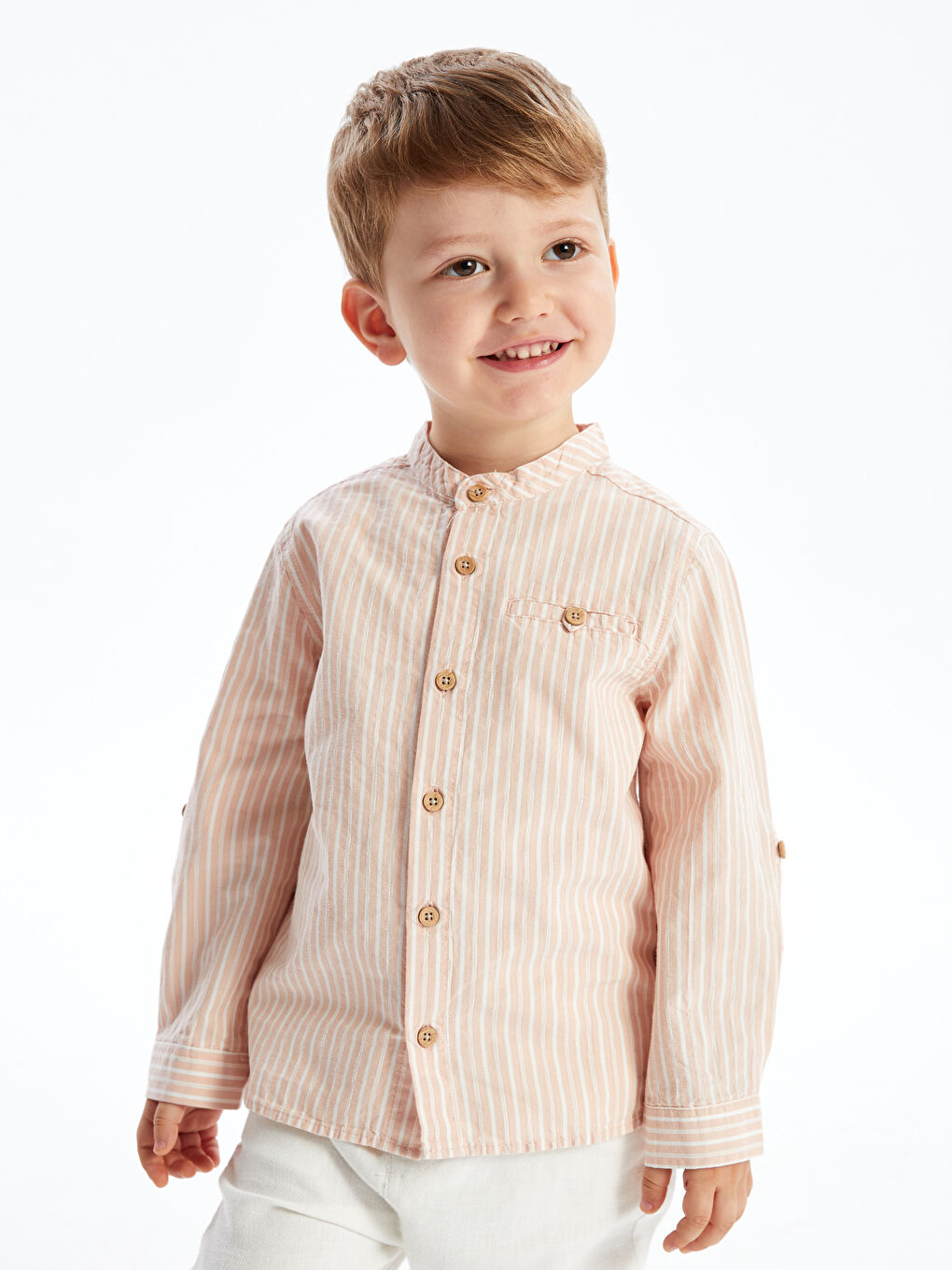 Grandad Collar Long Sleeve Striped Baby Boy Shirt -S44646Z1-LHJ