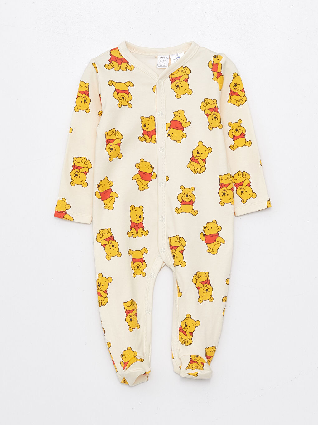 LCW baby Ekru Bisiklet Yaka Winnie the Pooh Baskılı Erkek Bebek Tulum