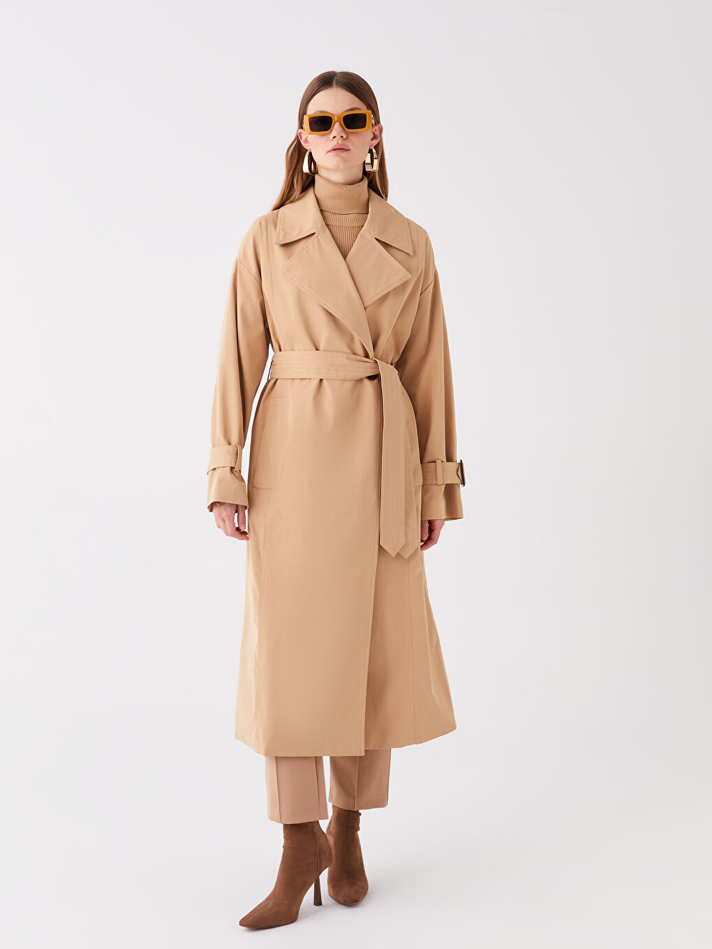 Women's Jacket Collar Plain Trench Coat -S44666Z8-VH1
