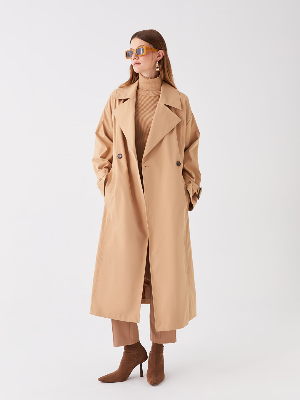 Women's Jacket Collar Plain Trench Coat -S44666Z8-VH1
