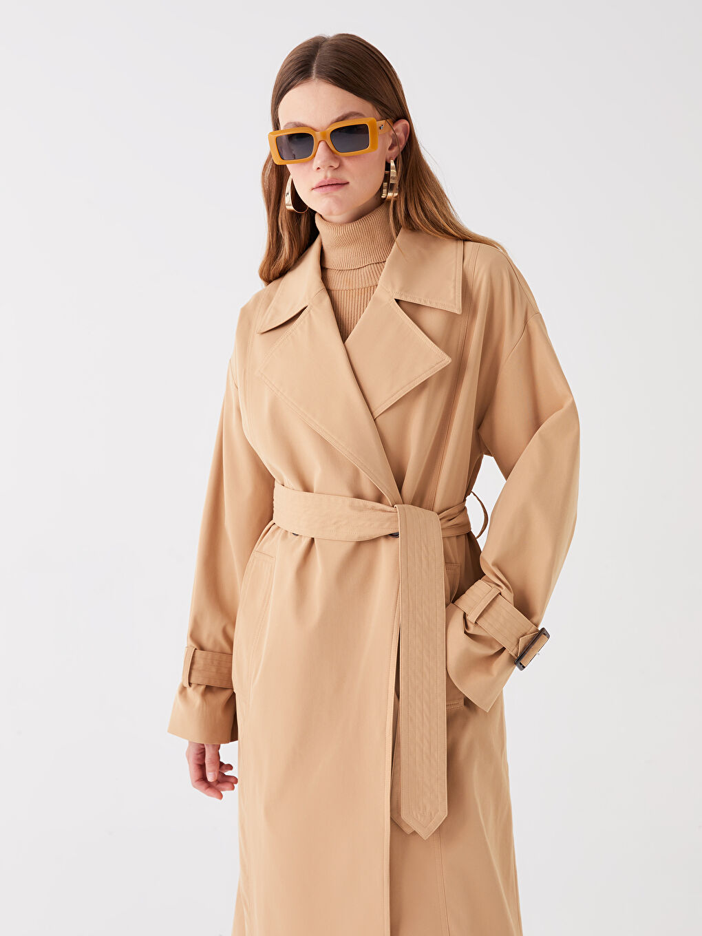 Women's Jacket Collar Plain Trench Coat -S44666Z8-VH1