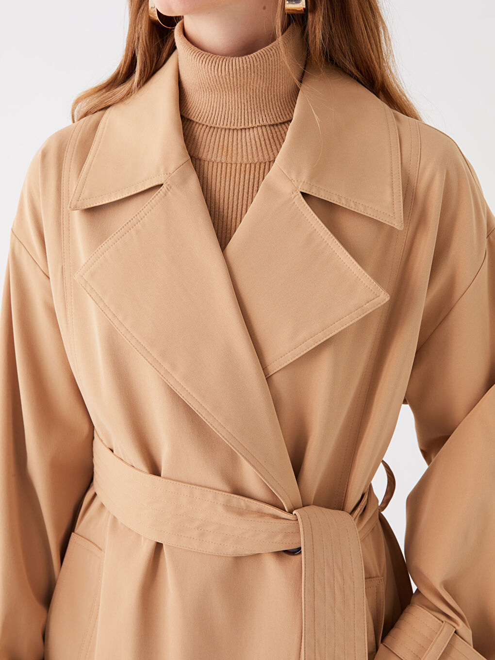 Women's Jacket Collar Plain Trench Coat -S44666Z8-VH1
