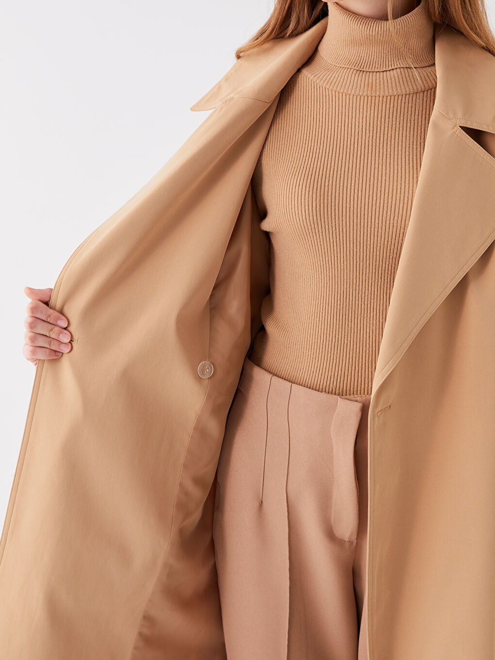Women's Jacket Collar Plain Trench Coat -S44666Z8-VH1