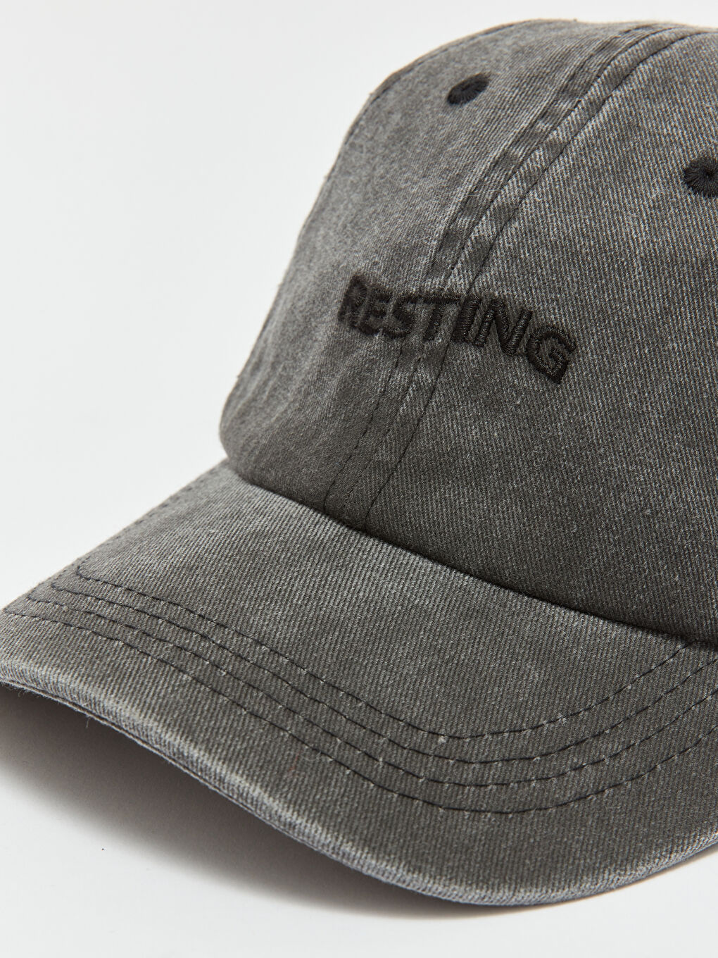 Antrasit Yazı Nakışlı Erkek Kep Şapka-1