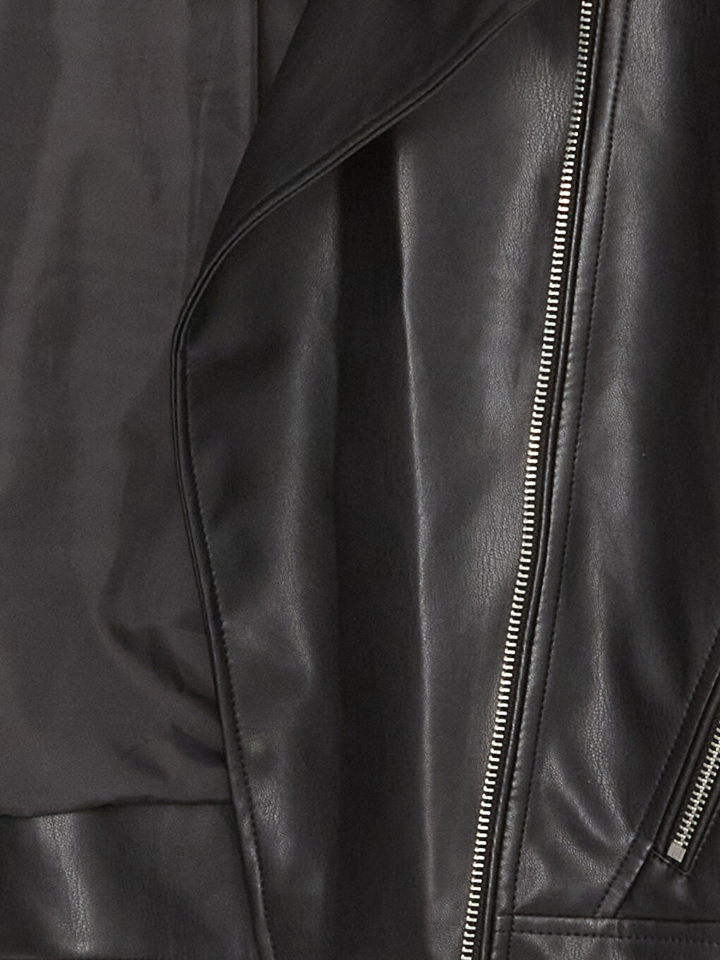 Women's Biker Neck Plain Faux Leather Jacket -S44758Z8-CVL