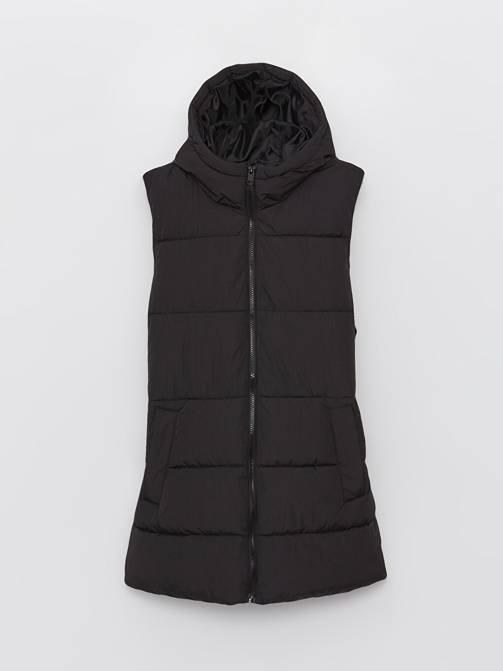 Women's Hooded Plain Puffer Gilet -S44762Z8-CVL