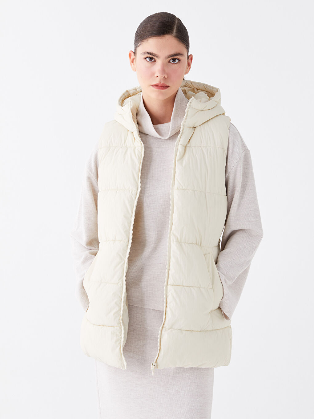 LCW Vision Damen Kapuzen Schlichte Steppweste -S44762Z8-SB4