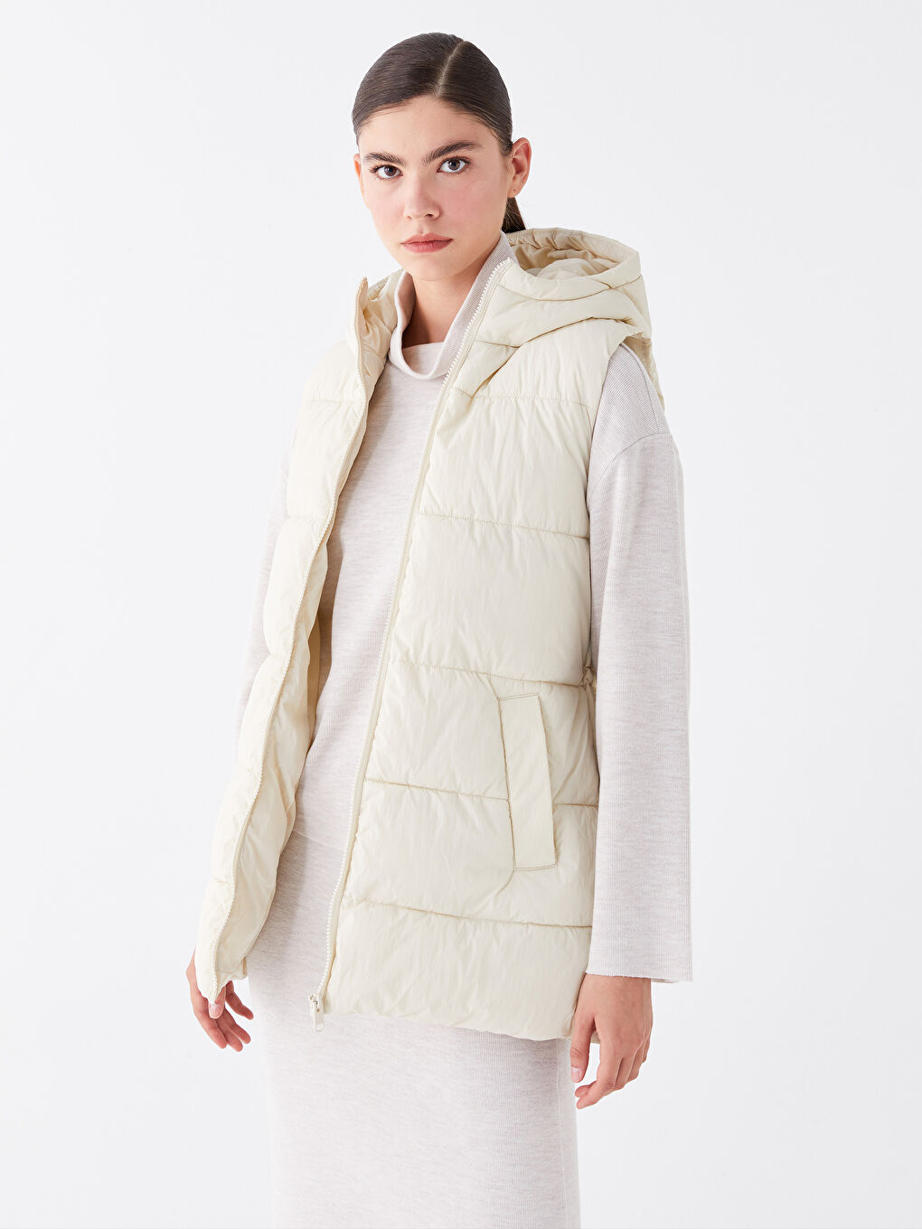 LCW Vision Damen Kapuzen Schlichte Steppweste -S44762Z8-SB4