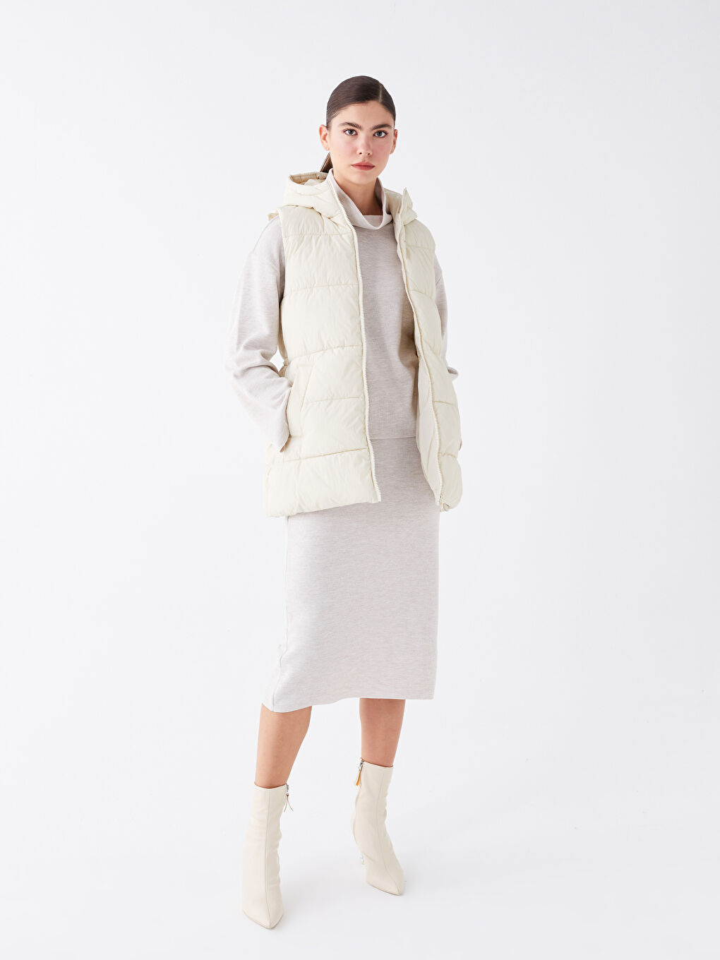 LCW Vision Damen Kapuzen Schlichte Steppweste -S44762Z8-SB4
