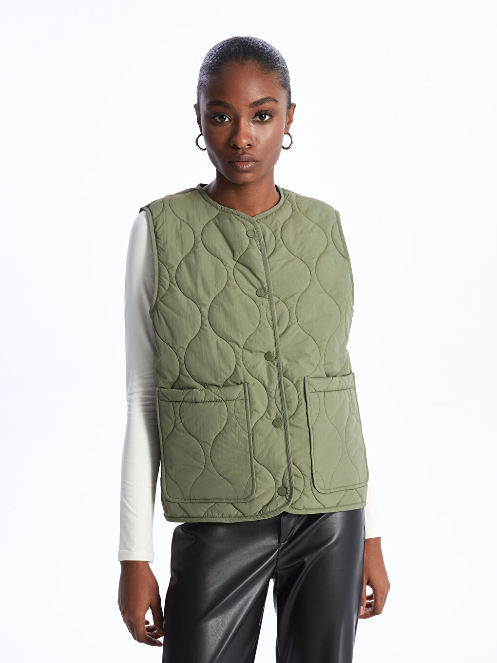 Doudoune Sans Manches Pour Femmes À Col Rond Et Motifs