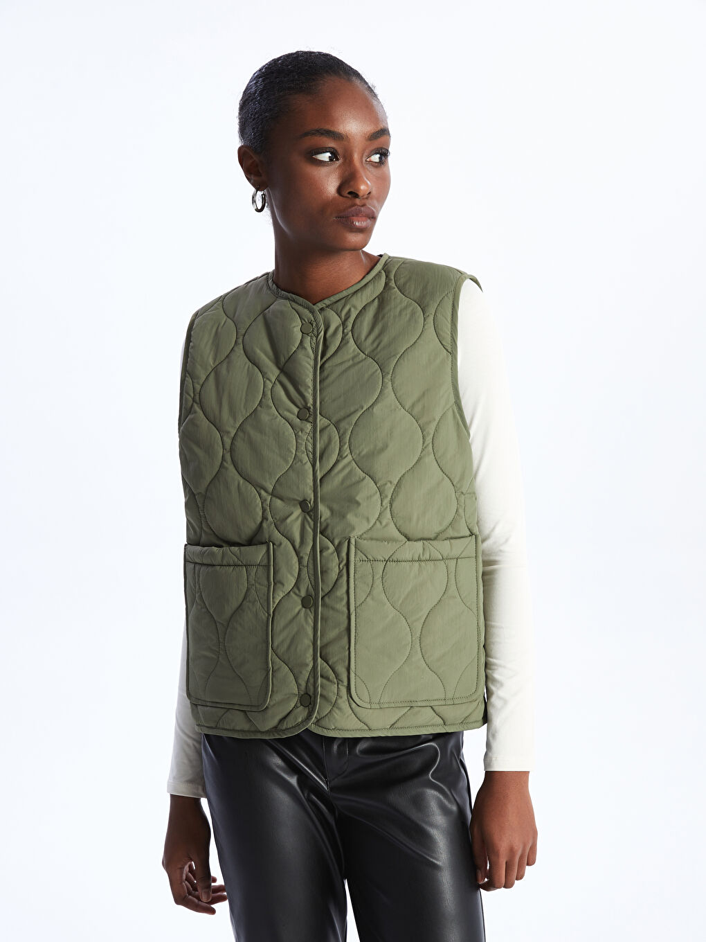 Doudoune Sans Manches Pour Femmes À Col Rond Et Motifs-1