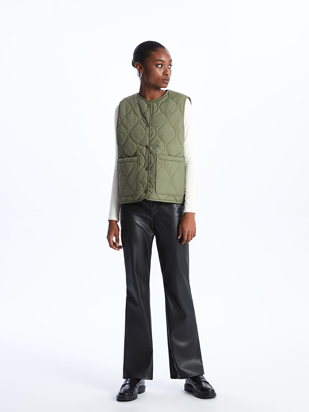 Doudoune Sans Manches Pour Femmes À Col Rond Et Motifs-2