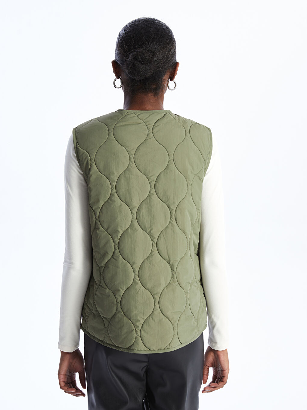 Doudoune Sans Manches Pour Femmes À Col Rond Et Motifs-5