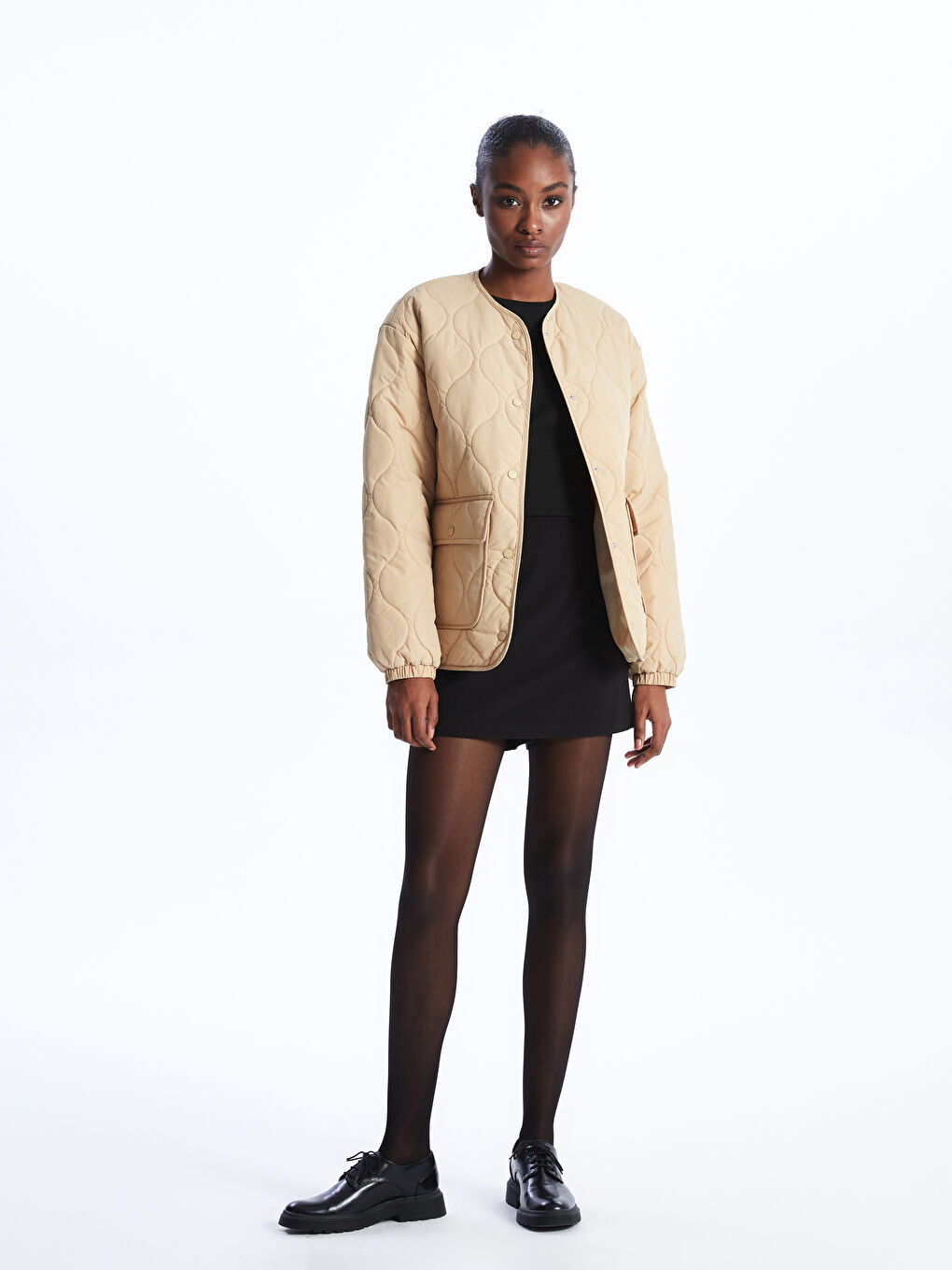 Geacă Matlasată cu guler rotund și model propriu pentru femei-2