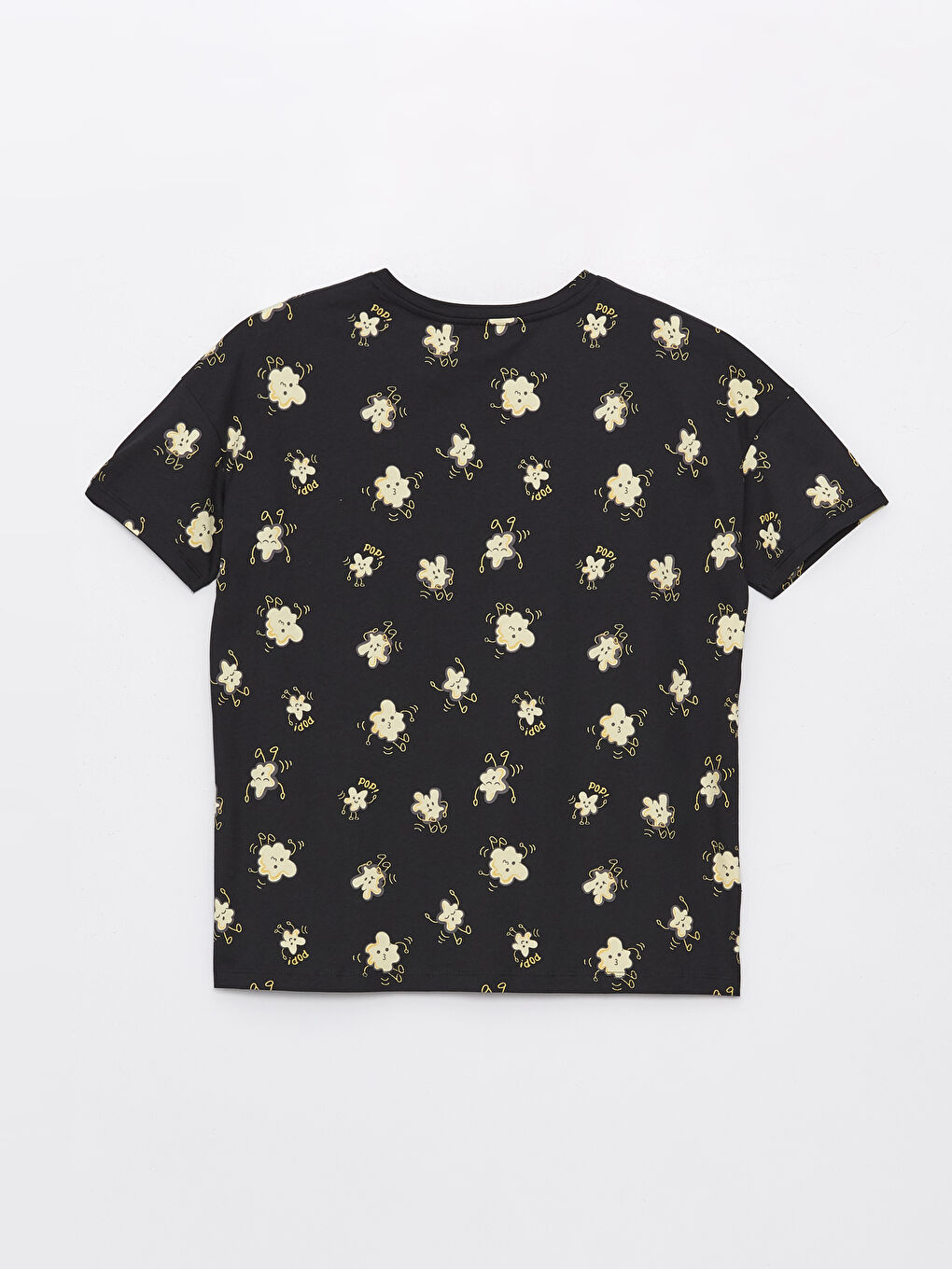 Siyah Bisiklet Yaka Baskılı Kadın Pijama Üstü-1