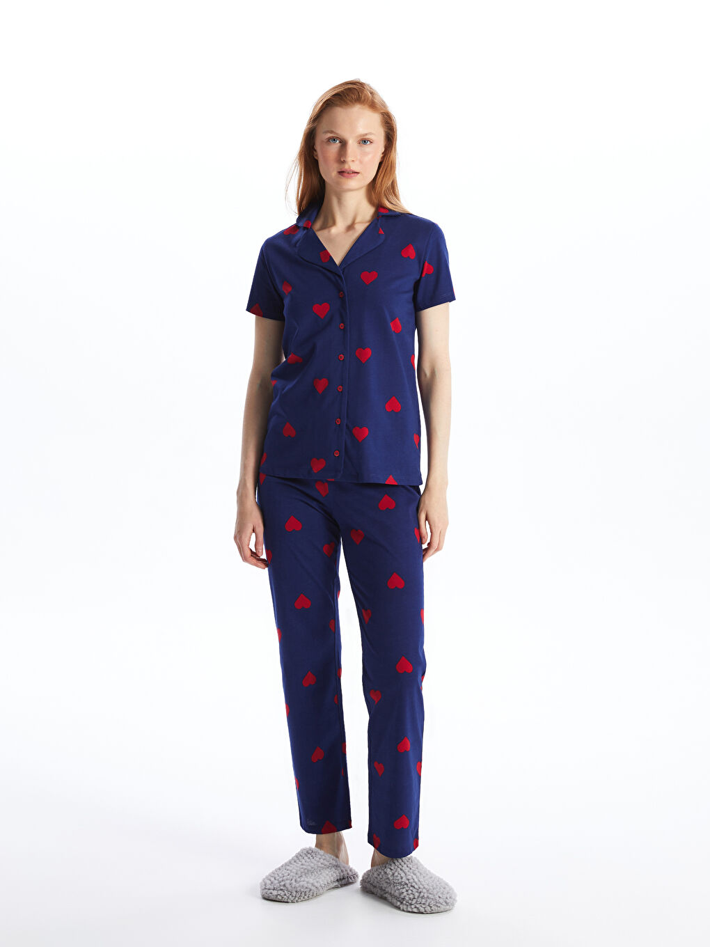 Shirt Collar Patterned Short Sleeve Women's Pyjama Set