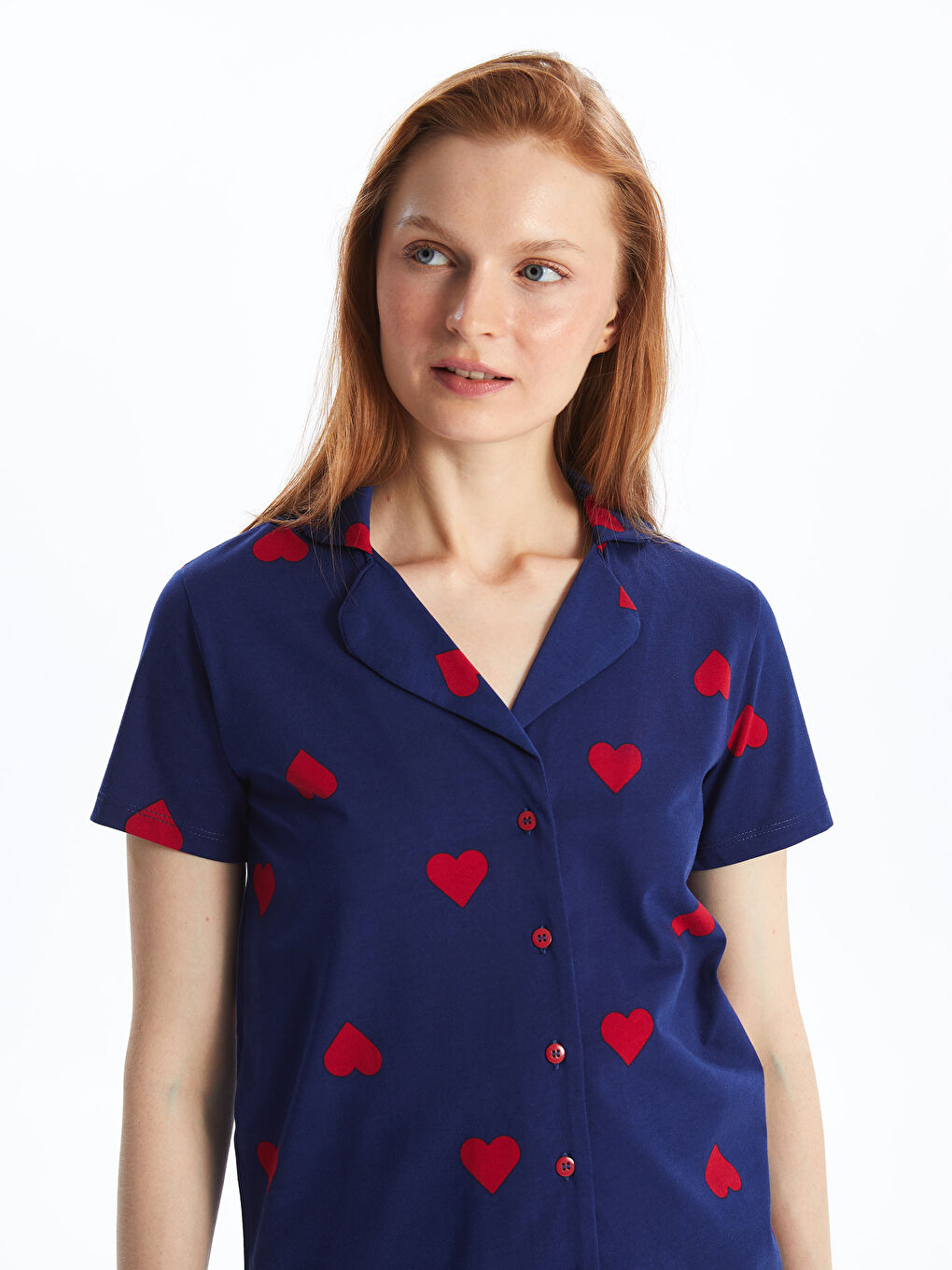 Shirt Collar Patterned Short Sleeve Women's Pyjama Set-1