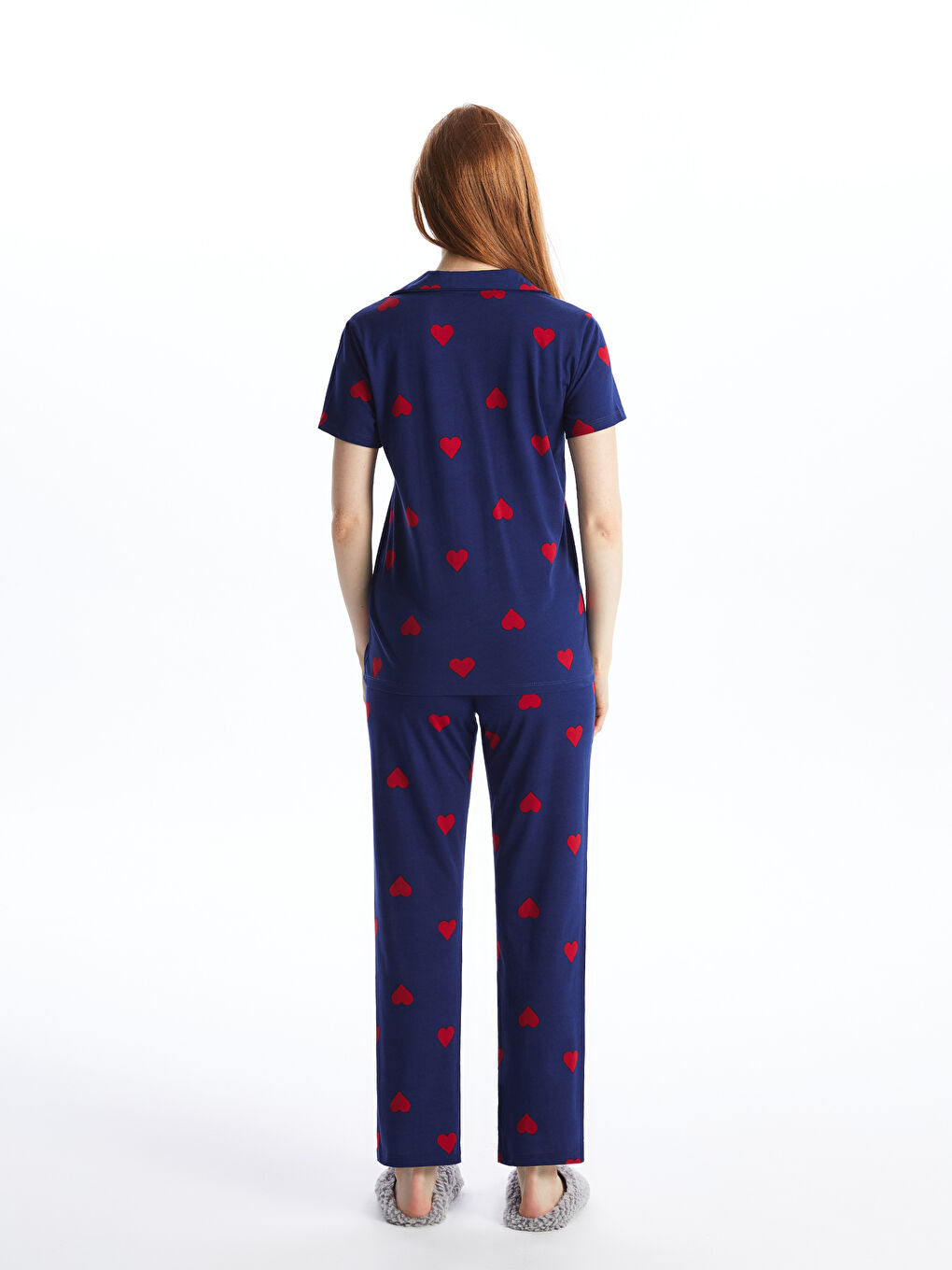 Shirt Collar Patterned Short Sleeve Women's Pyjama Set-3