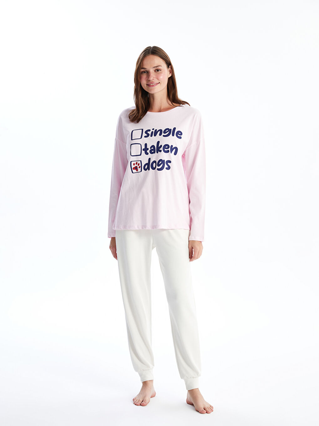 Pembe Bisiklet Yaka Baskılı Kadın Pijama Üstü-1