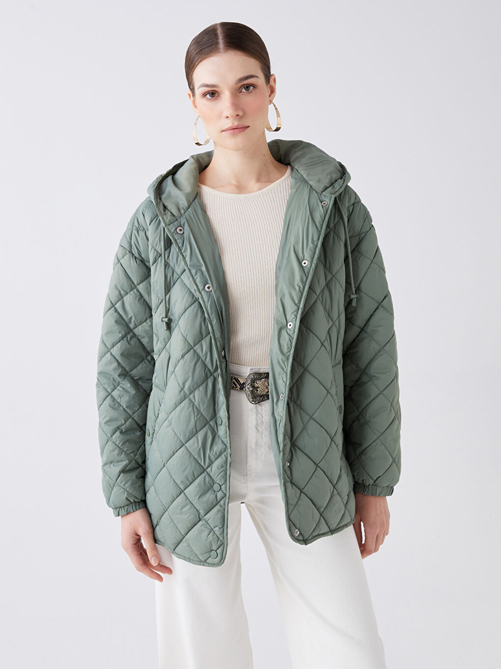 Hooded Quilted Oversize Women's Puffer Coat -S44901Z8-GN2