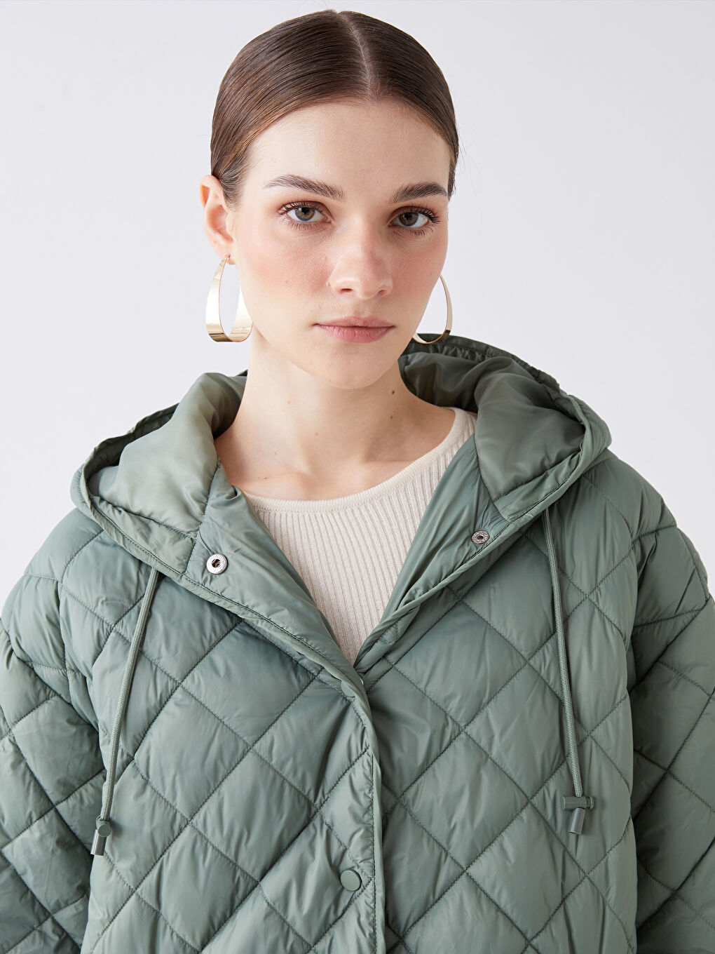 Hooded Quilted Oversize Women's Puffer Coat -S44901Z8-GN2