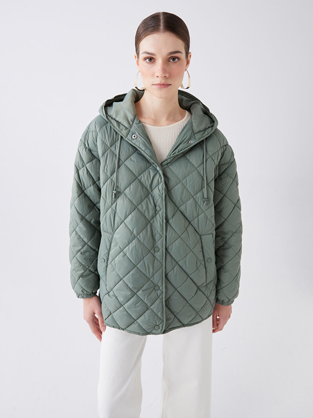 Hooded Quilted Oversize Women's Puffer Coat -S44901Z8-GN2