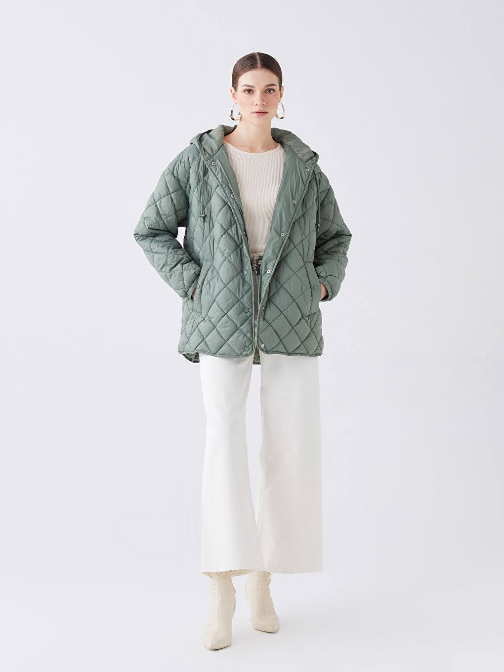 Hooded Quilted Oversize Women's Puffer Coat -S44901Z8-GN2