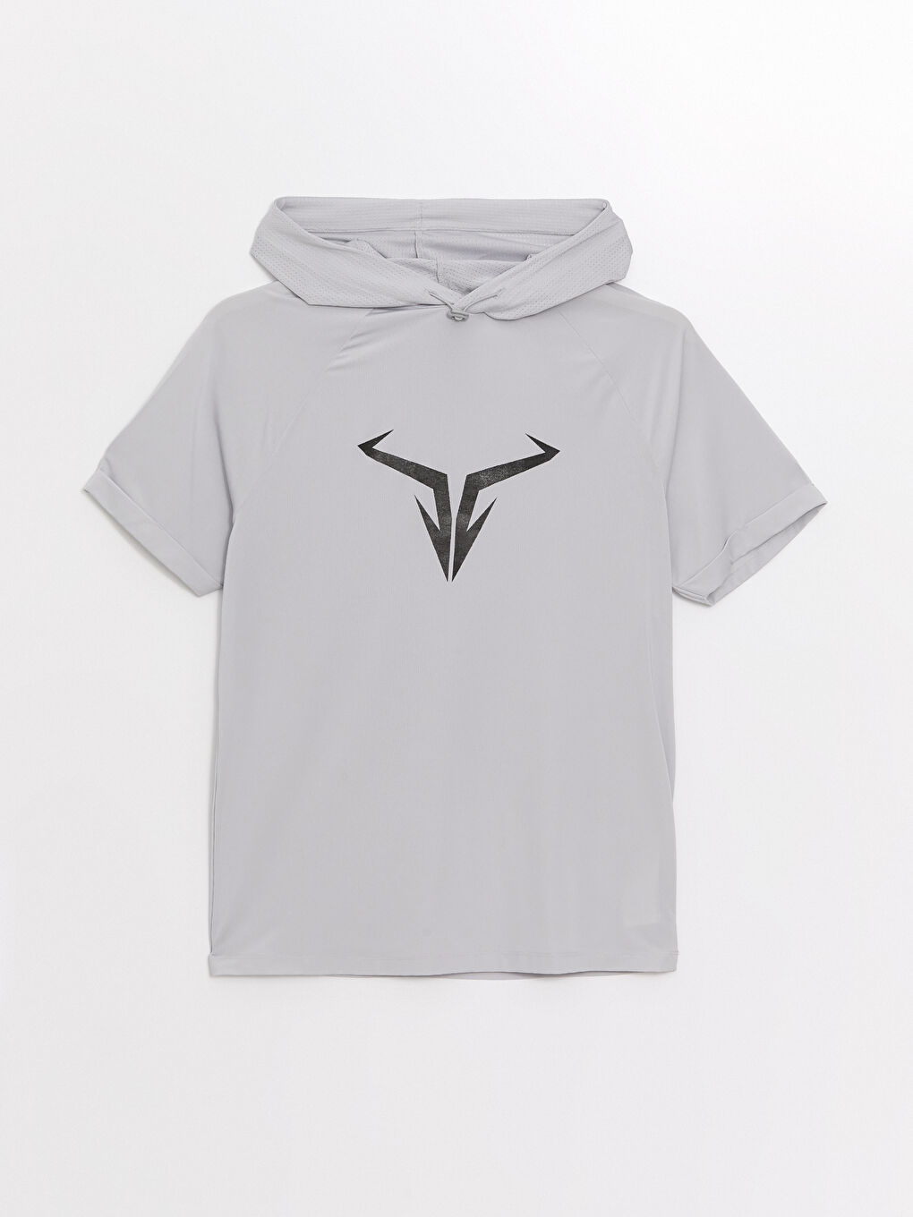 Gri DRY-TECH Kapüşonlu Kısa Kollu Erkek Spor Tişört-5