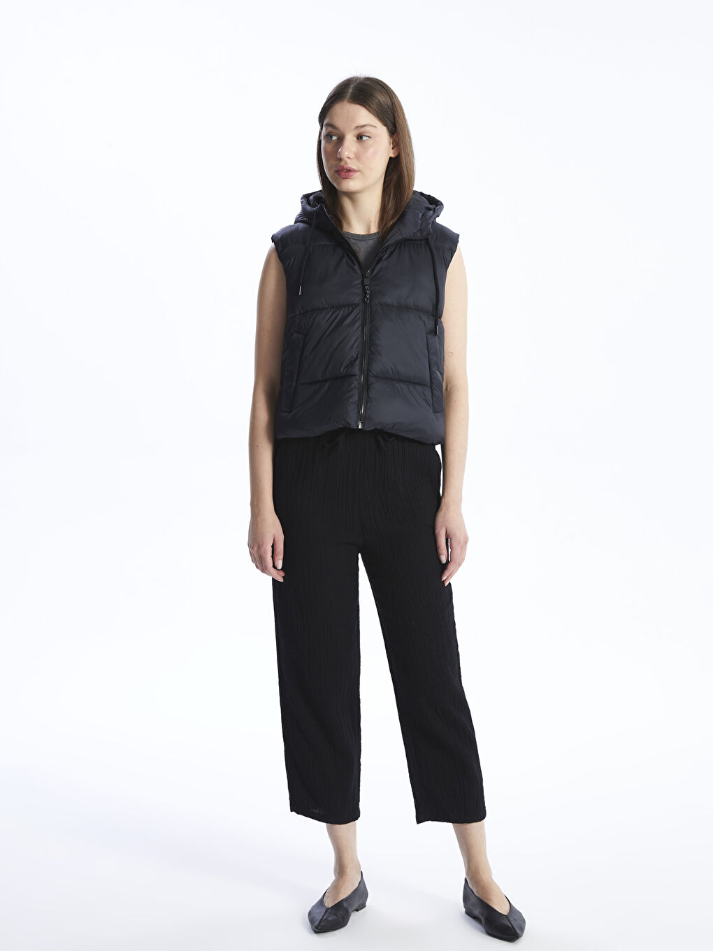 Women's Hooded Plain Puffer Gilet-2