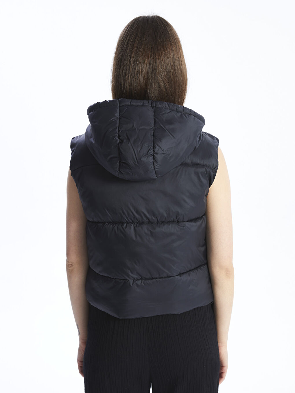 Women's Hooded Plain Puffer Gilet-5