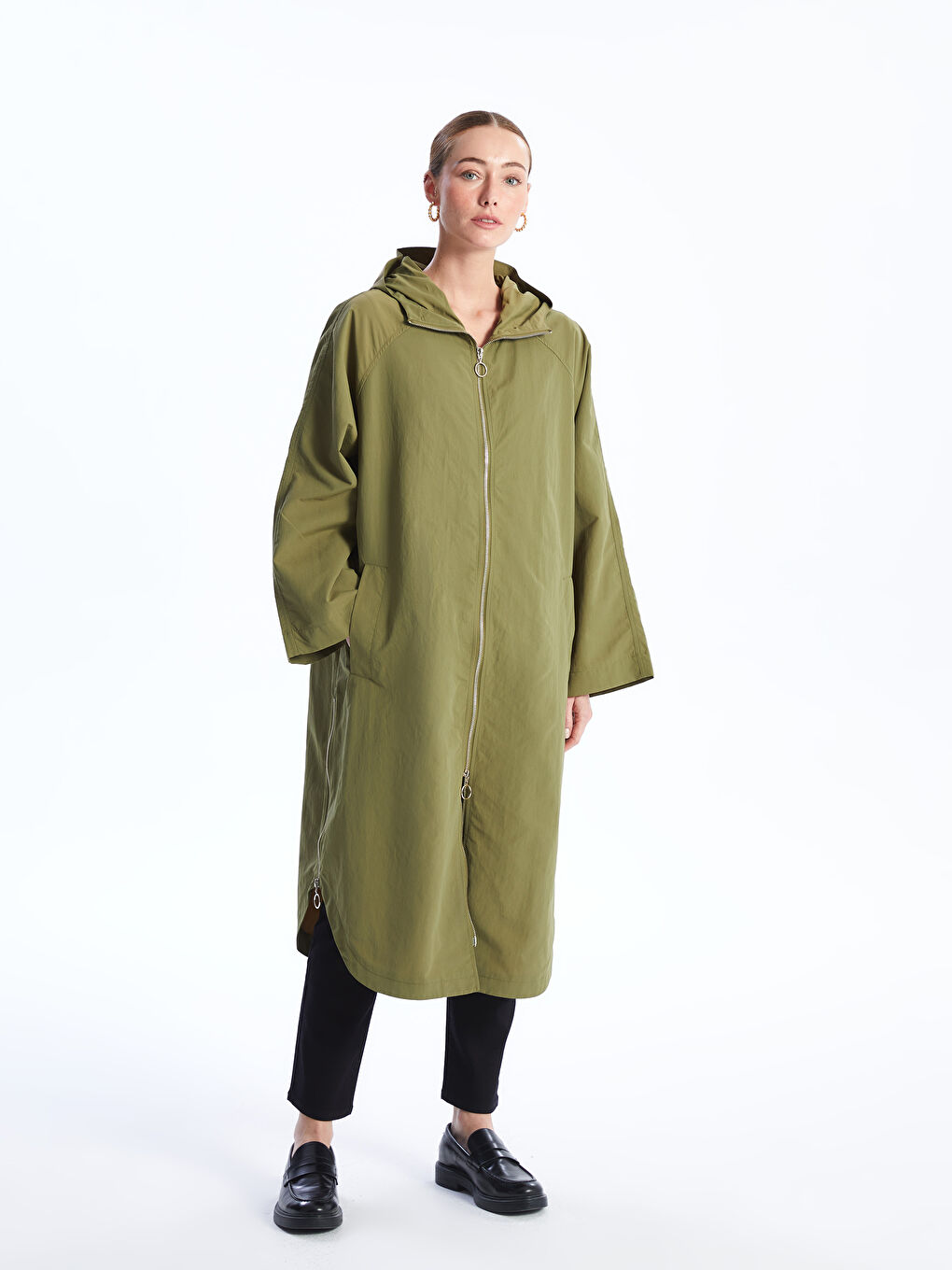 Hooded Plain Oversize Women's Trench Coat -S45026Z8-PX1