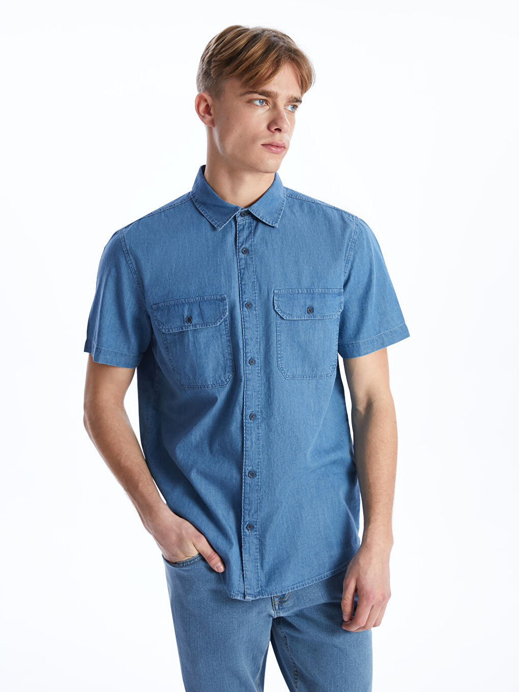LCW Jeans Indigo Regular Fit Kısa Kollu Erkek Jean Gömlek