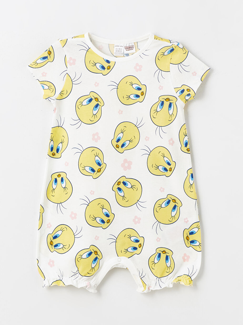 Ekru Bisiklet Yaka Tweety Baskılı Kız Bebek Tulum