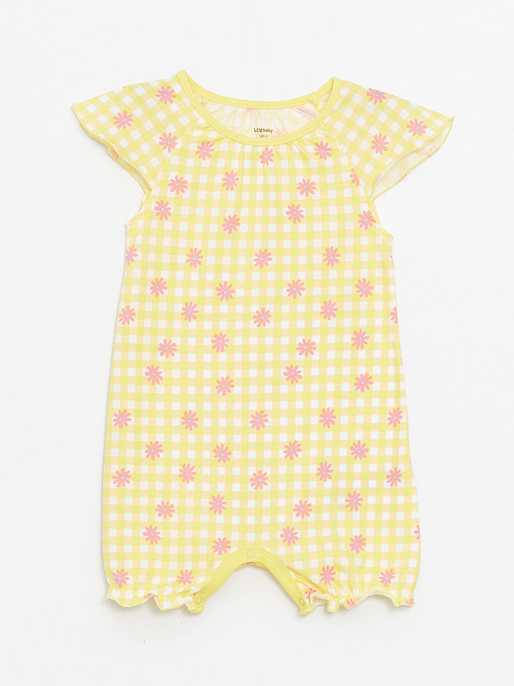 Sarı Bisiklet Yaka Kısa Kollu Baskılı Pamuklu Kız Bebek Tulum 2'li-1