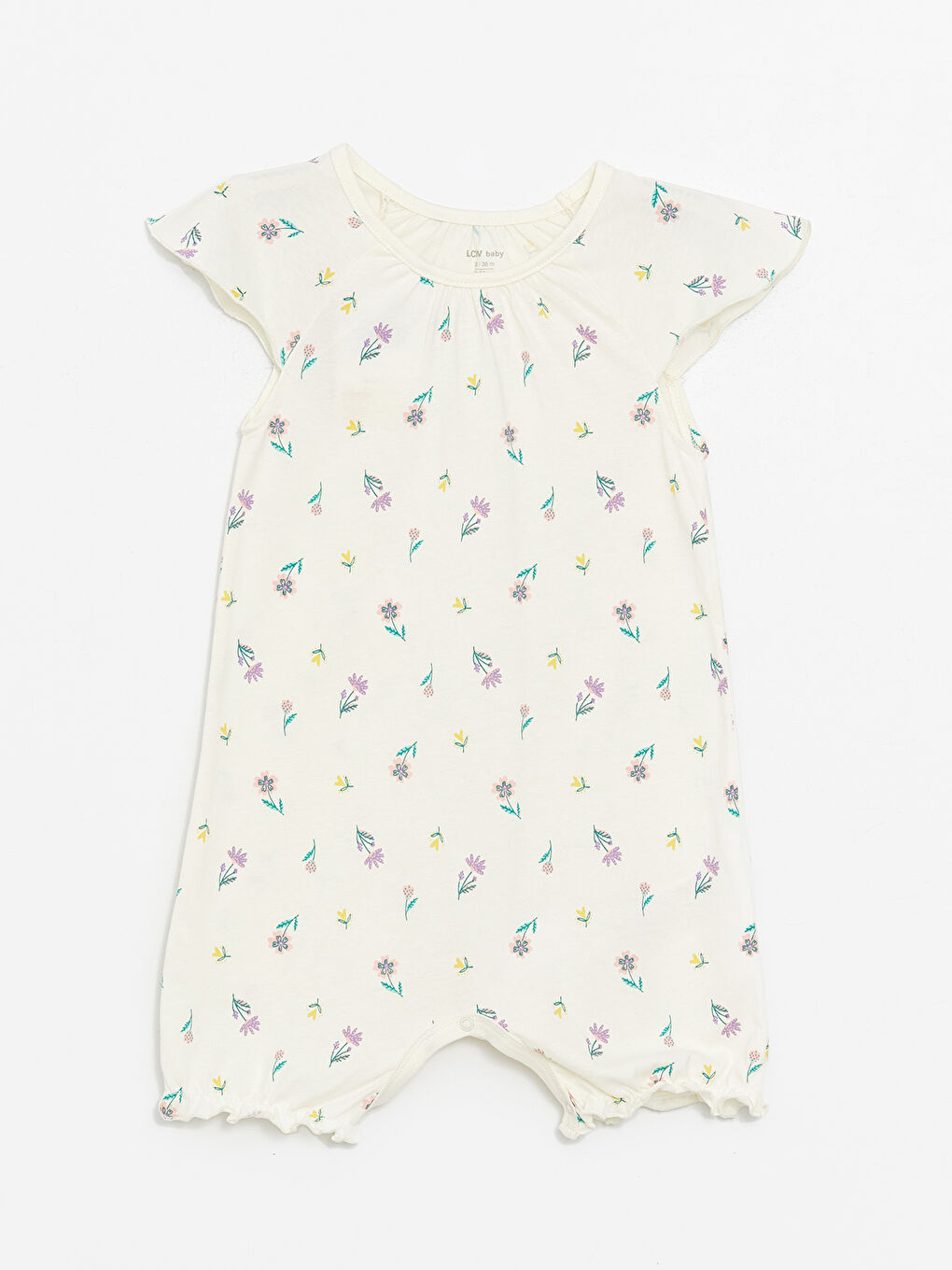 Sarı Bisiklet Yaka Kısa Kollu Baskılı Pamuklu Kız Bebek Tulum 2'li-2