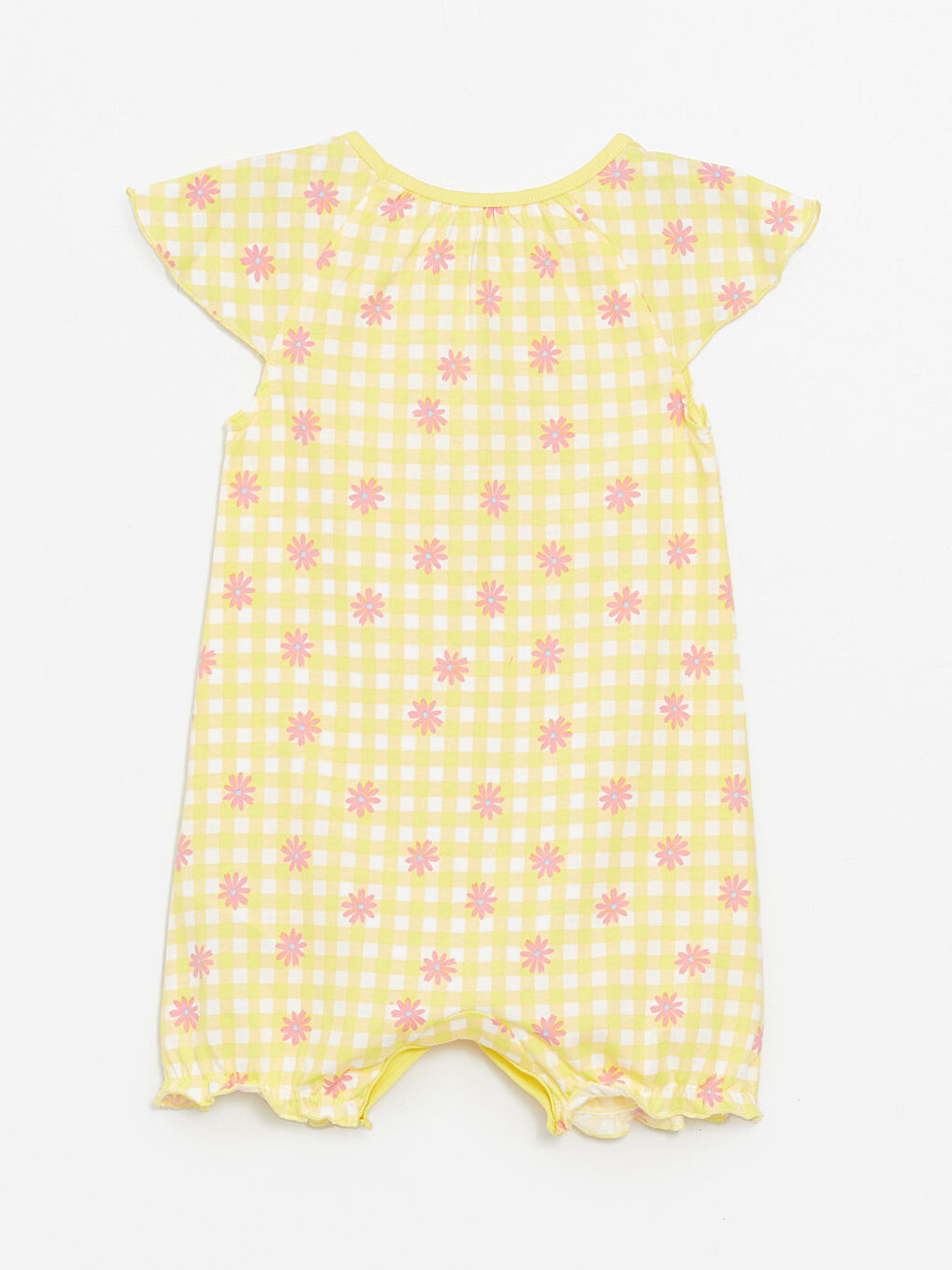 Sarı Bisiklet Yaka Kısa Kollu Baskılı Pamuklu Kız Bebek Tulum 2'li-3