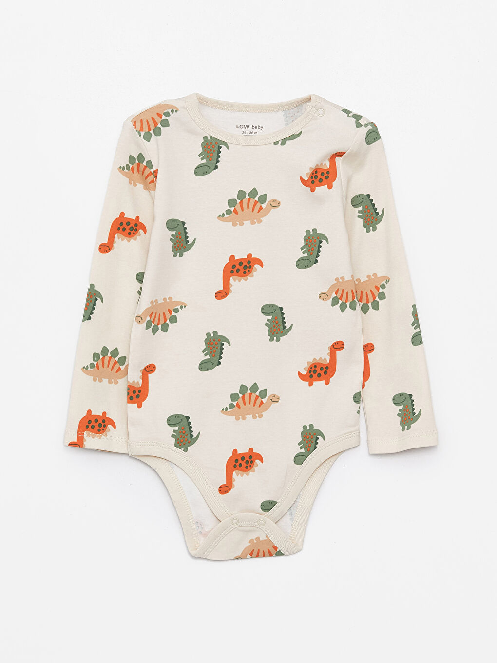 Ekru Bisiklet Yaka Uzun Kollu Baskılı Erkek Bebek Çıtçıtlı Body